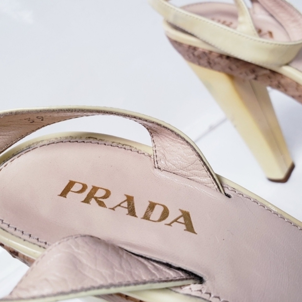 PRADA Canary Yellow Cork Platform Heels Women's EU 39.5 US Size 9 (GUC) - Picture 11 of 12